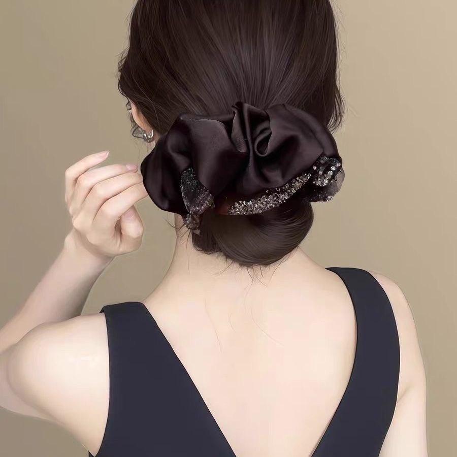 贵气闪耀~水钻纱边缎面肥肠圈2025新品马尾头绳发饰大号皮筋盘发细节图