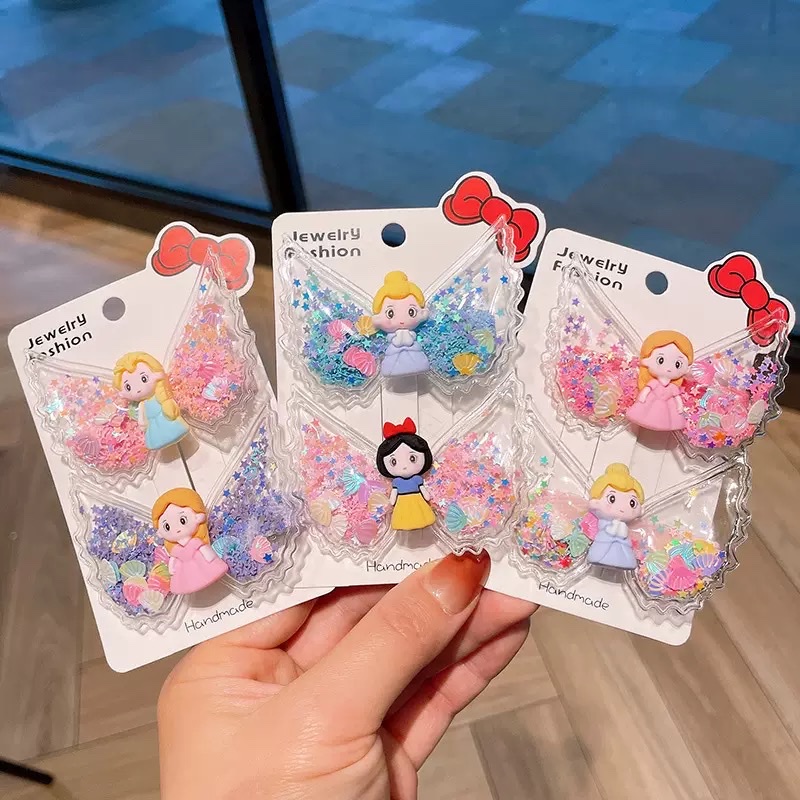 儿童流沙卡通发夹天使翅膀女童宝宝包布鸭嘴夹发卡