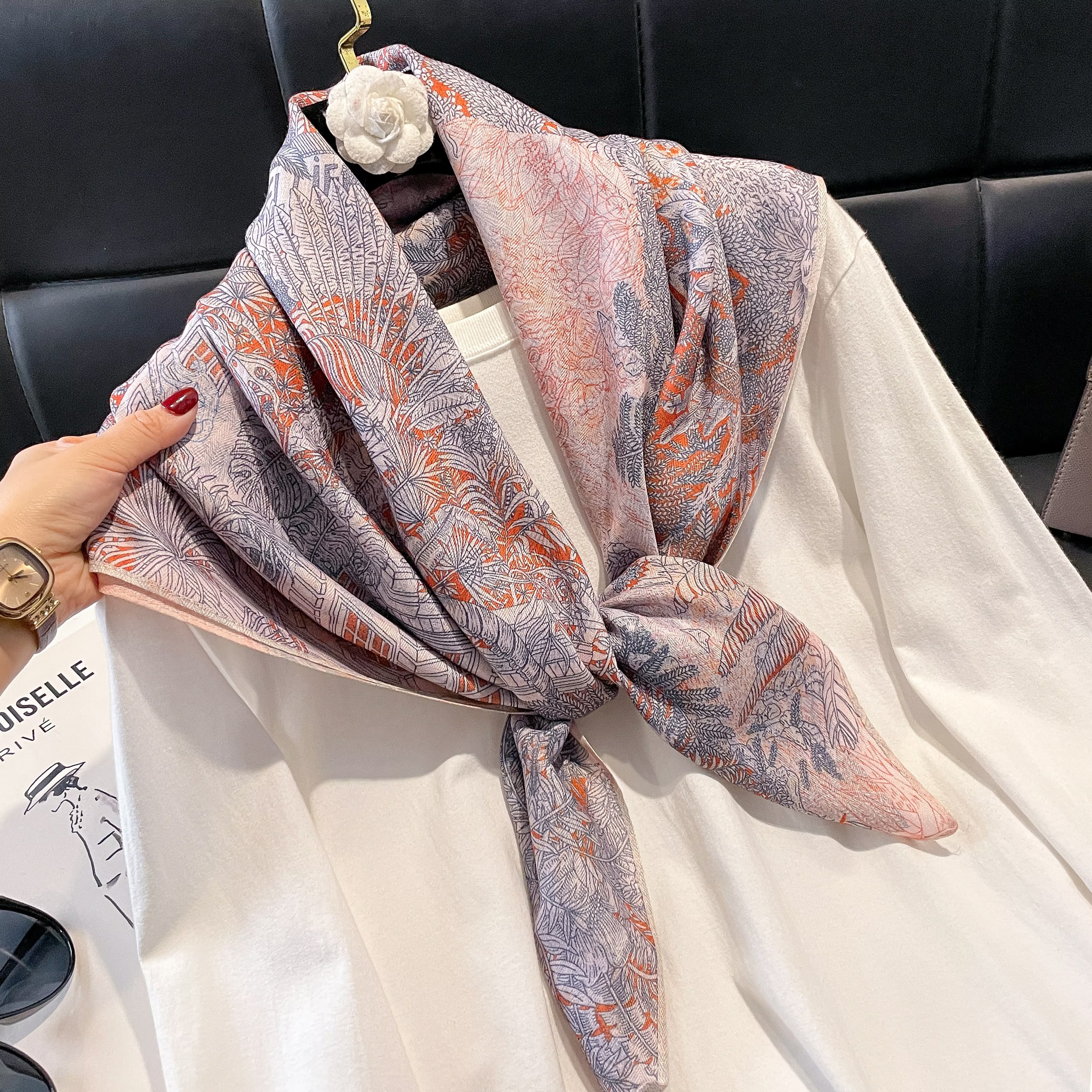 The 2025 new style silk scarf for women, a versatile and fashionable printed oil painting square scarf, a fashionable shawl, and a high-end trendy accessory for spring, summer, autumn and winter