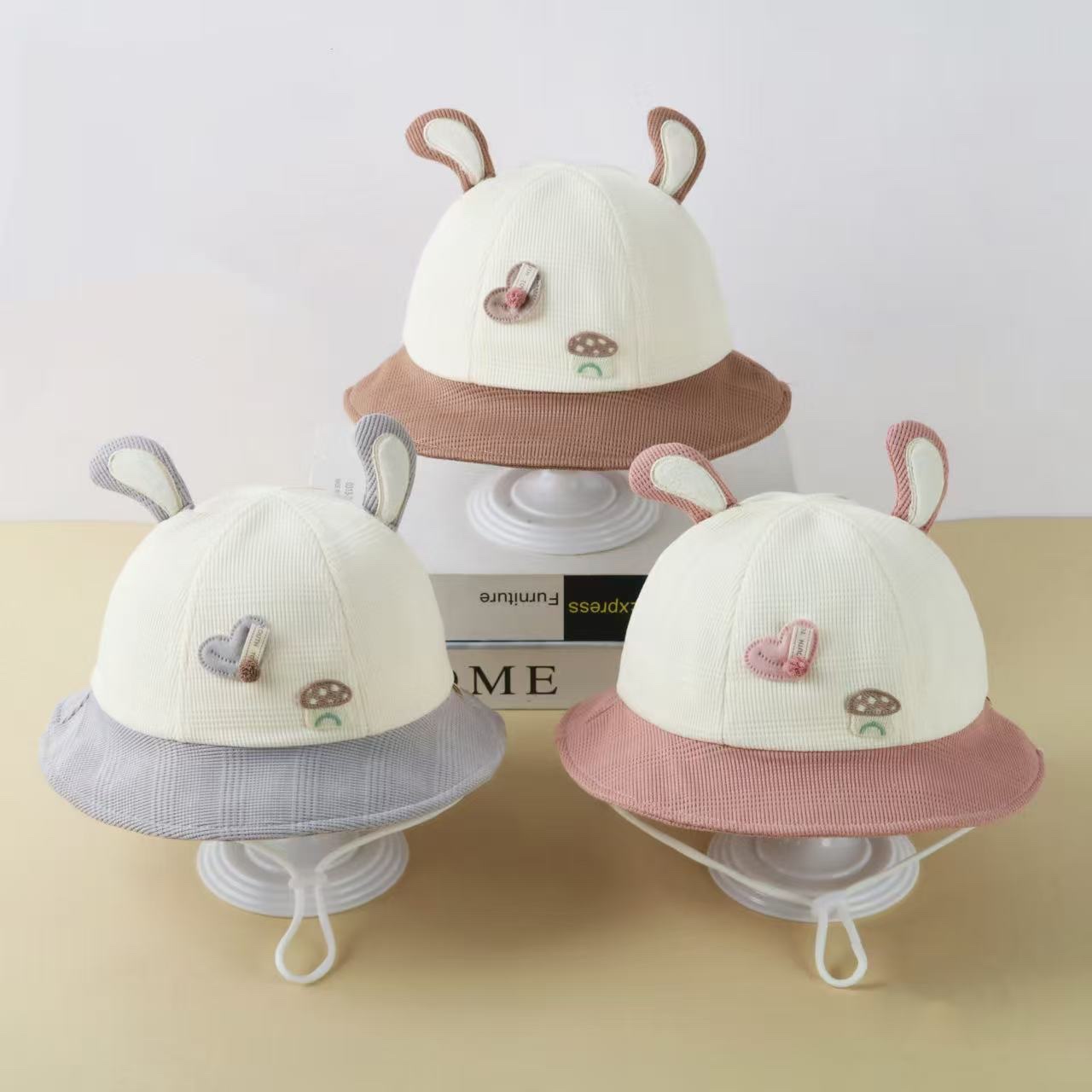 儿童软檐卡通帽婴儿帽子宝宝帽子春秋款儿童帽防晒遮阳帽儿童帽子网格可爱耳朵小蘑菇爱心可调节渔夫帽