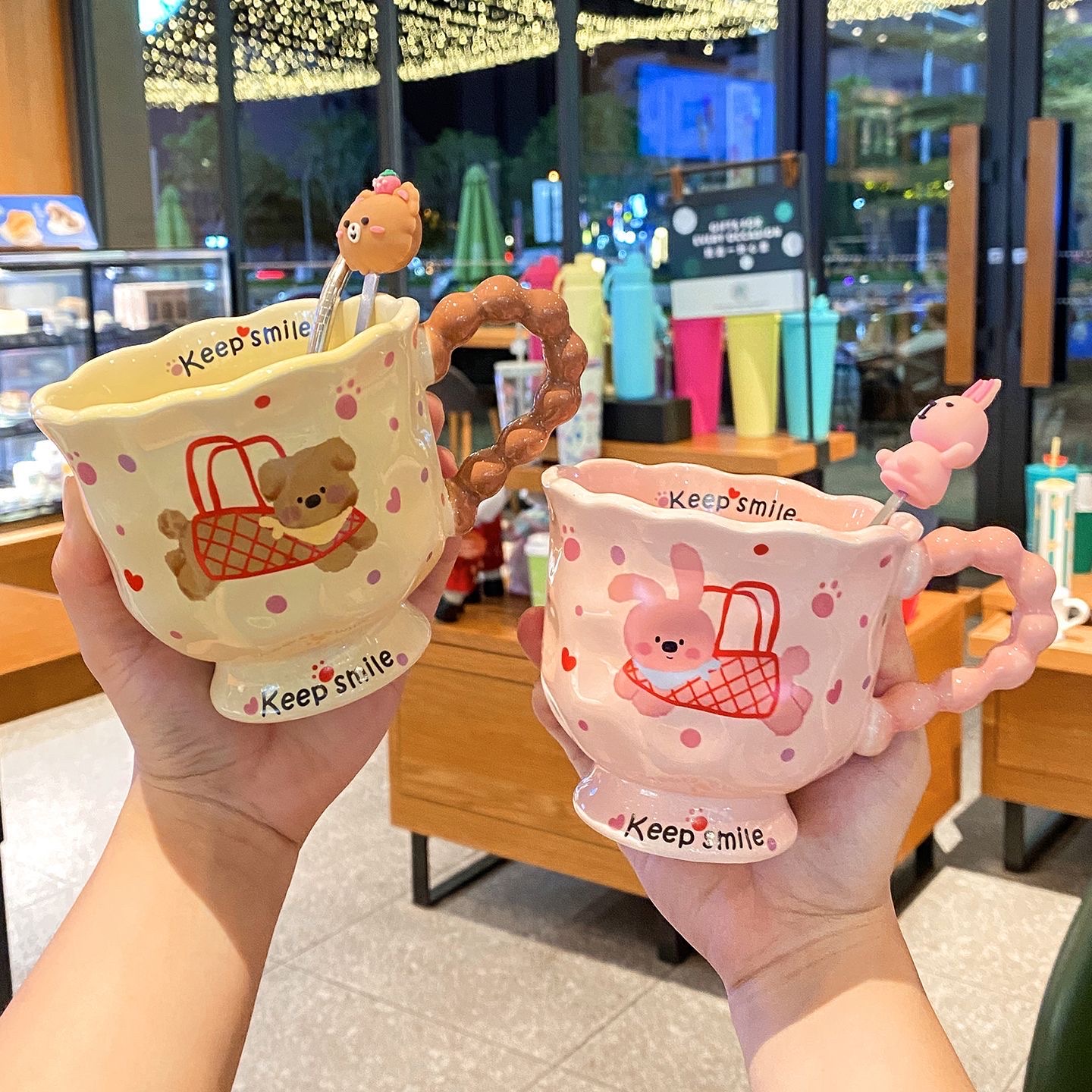 ins rabbit mugs, high appearance level cups, ceramic couple cups, birthday gifts for girls, souvenirs, straw cups, ceramic cups, mugs Item Picture