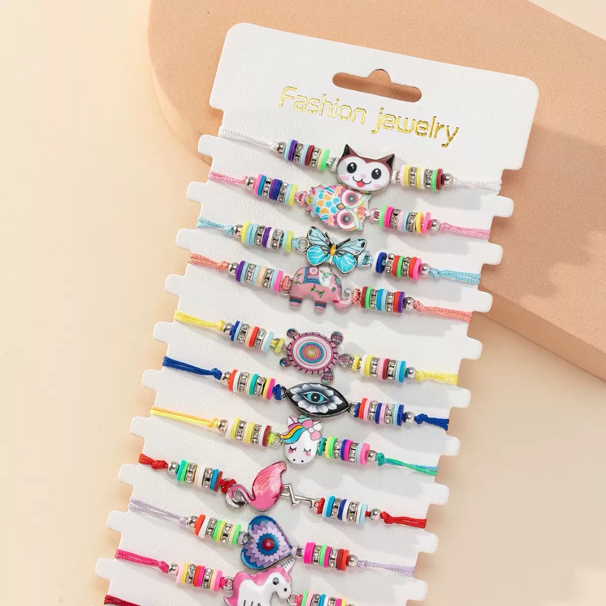 跨境欧美热销彩色软陶手链女弹力夜光桃心爱心手链