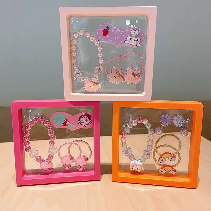 Cute baby hair clips, rubber bands, earrings and accessories gift box details Picture