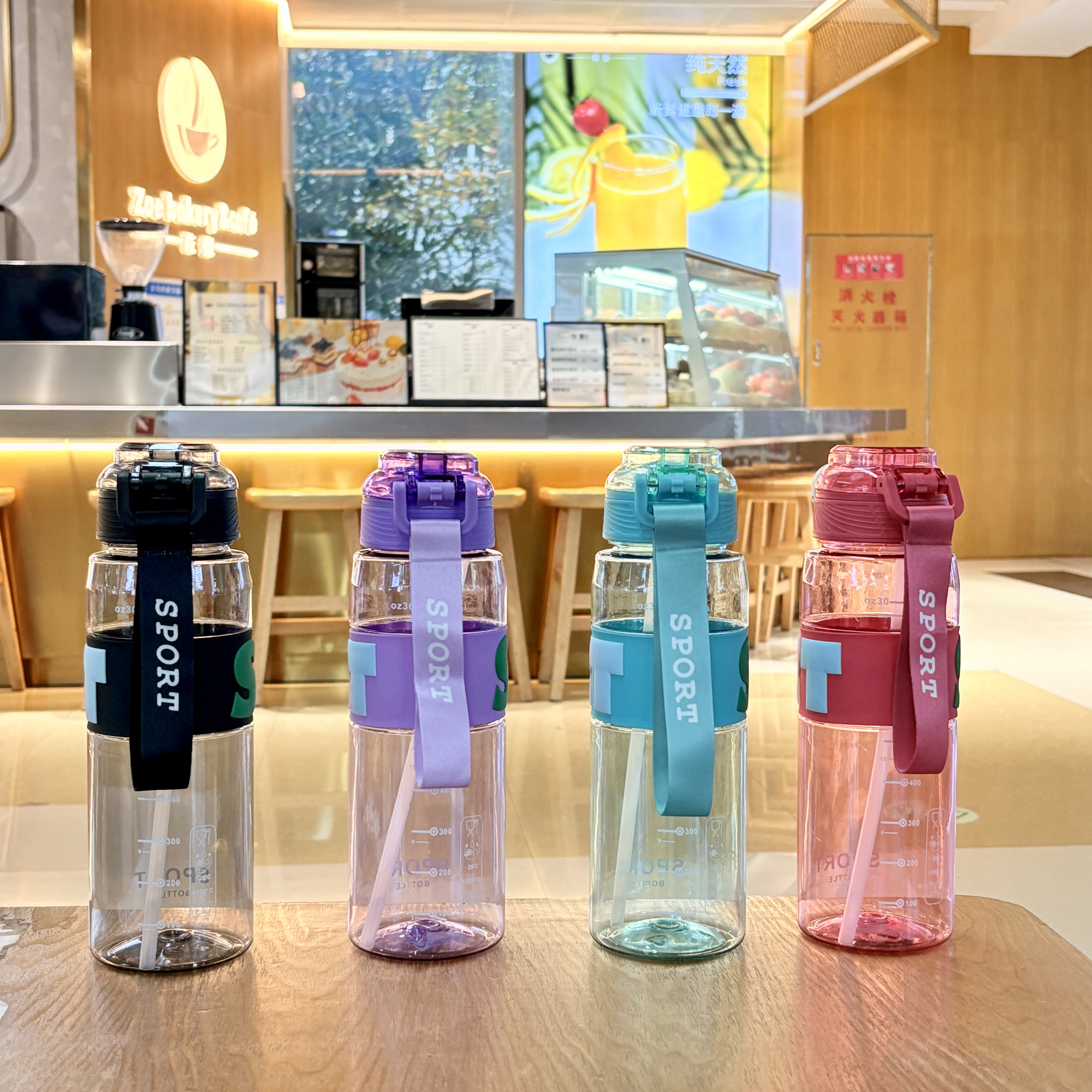 Water cup, straw, other large-capacity portable dual-drinking, high appearance level sports summer new student plastic water bottle, cup for men and women 800ML details Picture