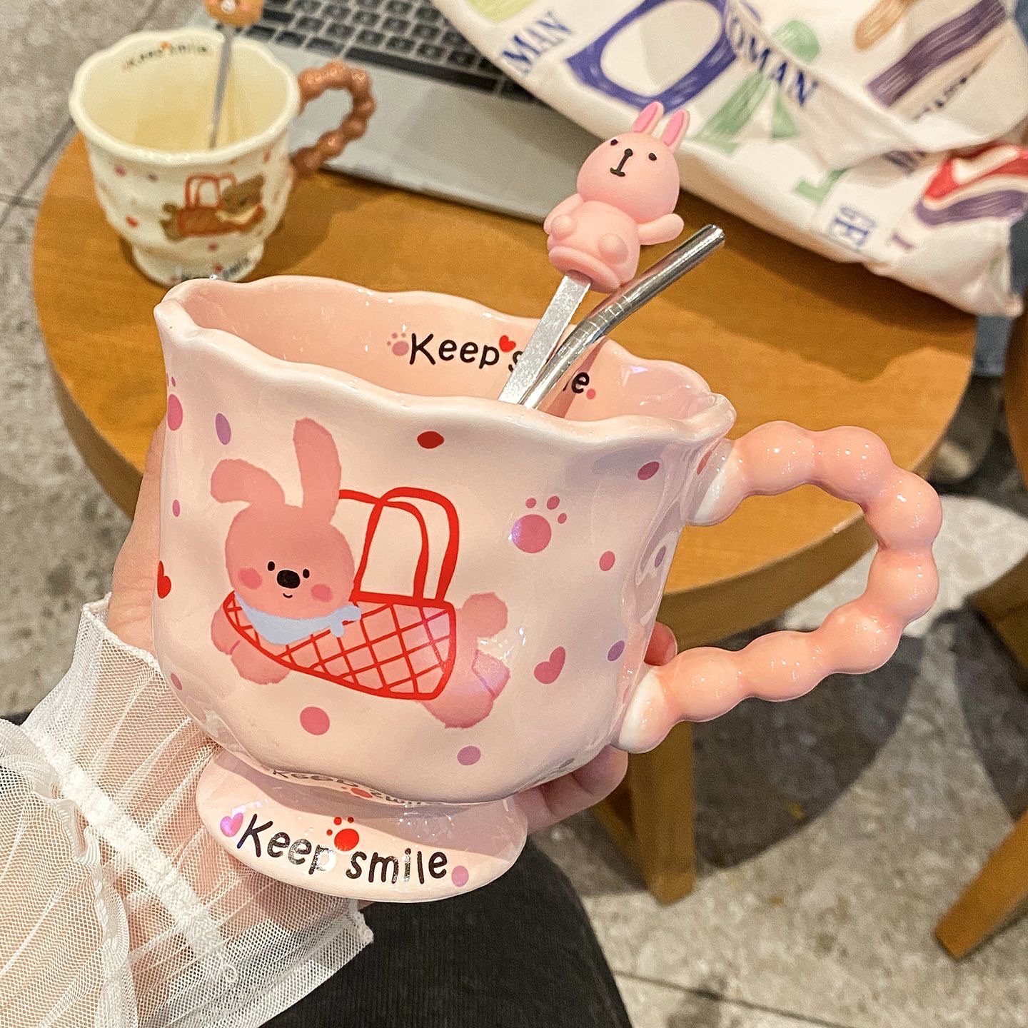 ins rabbit mugs, high appearance level cups, ceramic couple cups, birthday gifts for girls, souvenirs, straw cups, ceramic cups, mugs details Picture