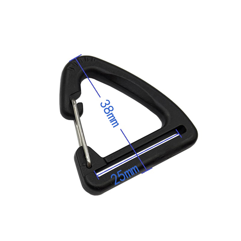 Black plastic triangular hook buckle hiking bag D-type hook plastic rotating hook buckle triangular iron wire hook Specification image