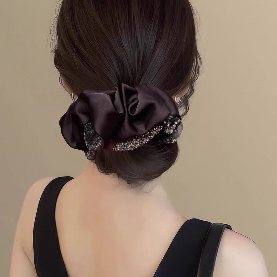 贵气闪耀~水钻纱边缎面肥肠圈2025新品马尾头绳发饰大号皮筋盘发产品图