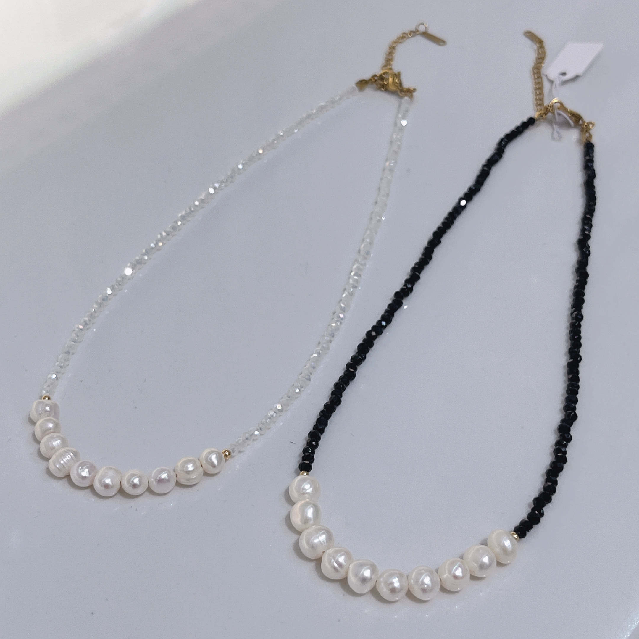 云逸饰家 饰品批发 水晶项链淡水珍珠 天然珍珠首饰 黑色 白色 简约饰品首饰珍珠项链详情5