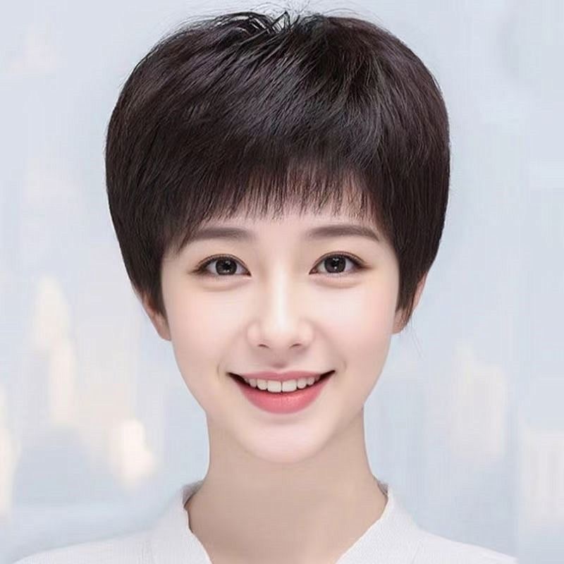 Wig, real hair, full head cover, natural short hair for middle-aged and elderly people, mom's breathable hair, real hair strands, head cover, wig cover, wig simulation hair Application Scenario