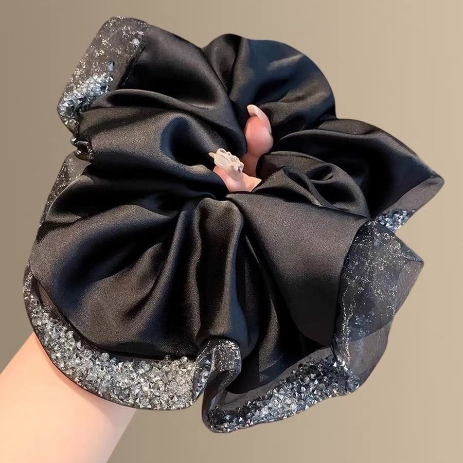 贵气闪耀~水钻纱边缎面肥肠圈2025新品马尾头绳发饰大号皮筋盘发白底实物图