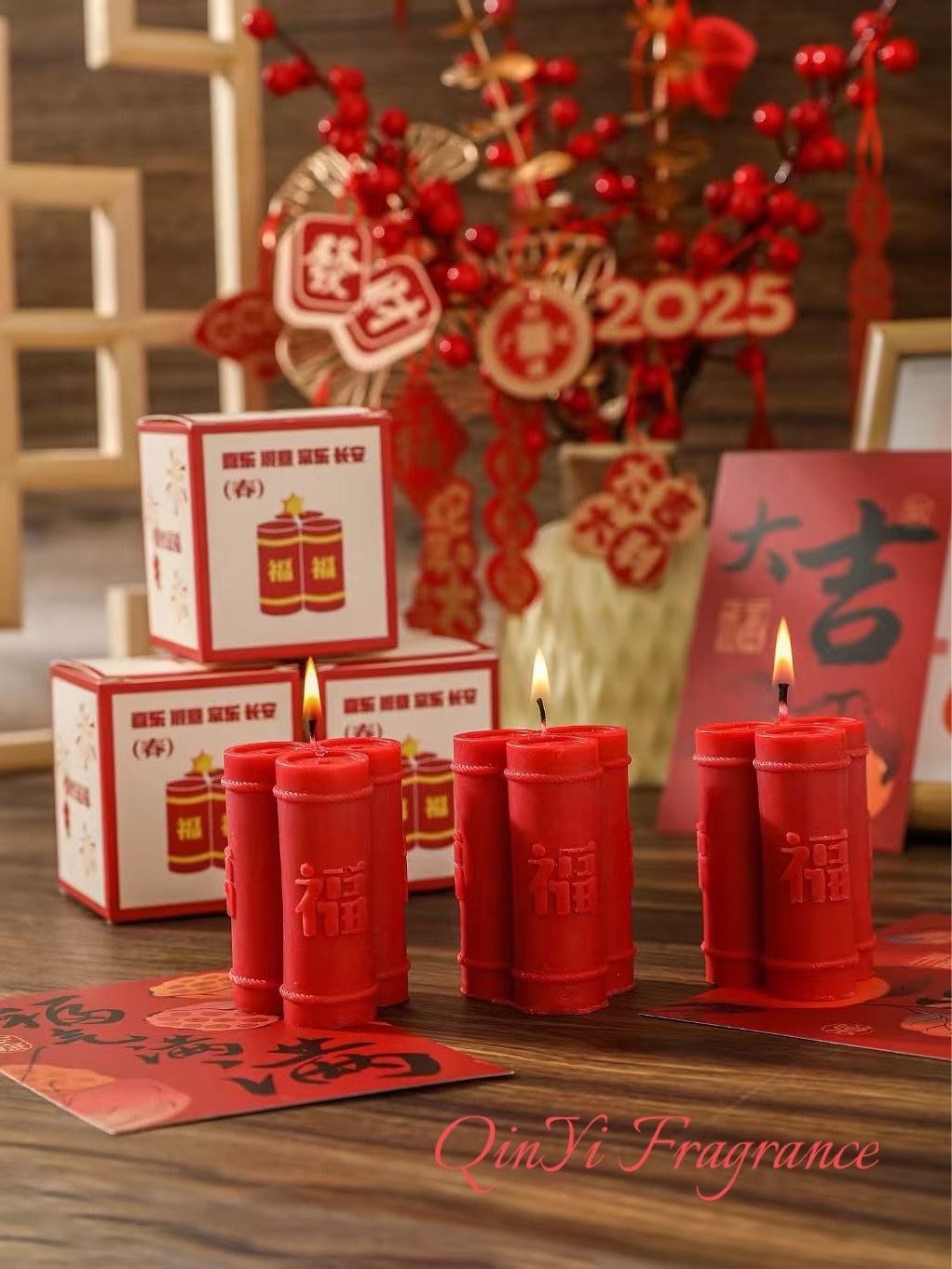 Aromatherapy candles for party decoration, Christmas fragrance, European imported aromatherapy candles, long-lasting fragrance, aromatherapy candles, Chinese-style firecrackers, New Year atmosphere Item Picture