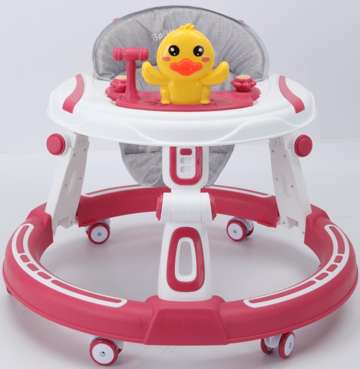 卡通益智音乐；音乐板可拆卸；亚麻透气坐垫；全新一键折叠；坐垫4档调节；支腿3档调节；耐磨静音轮子；加小推把可做助步车