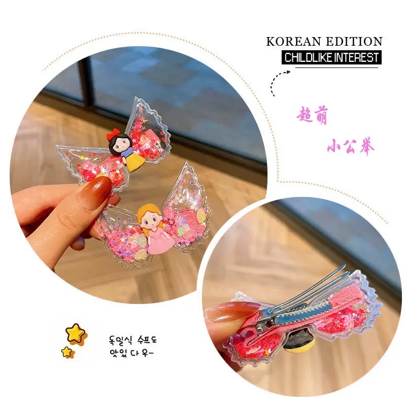Children's flowing sand cartoon hairpins, angel wings, baby girl cloth, duckbill hairpins details Picture