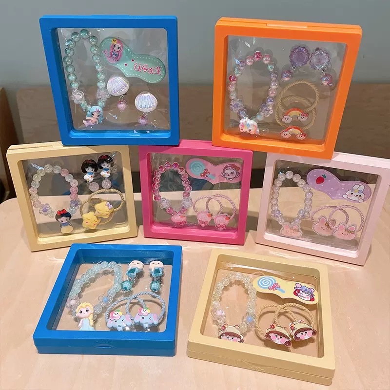Cute baby hair clips, rubber bands, earrings and accessories gift box