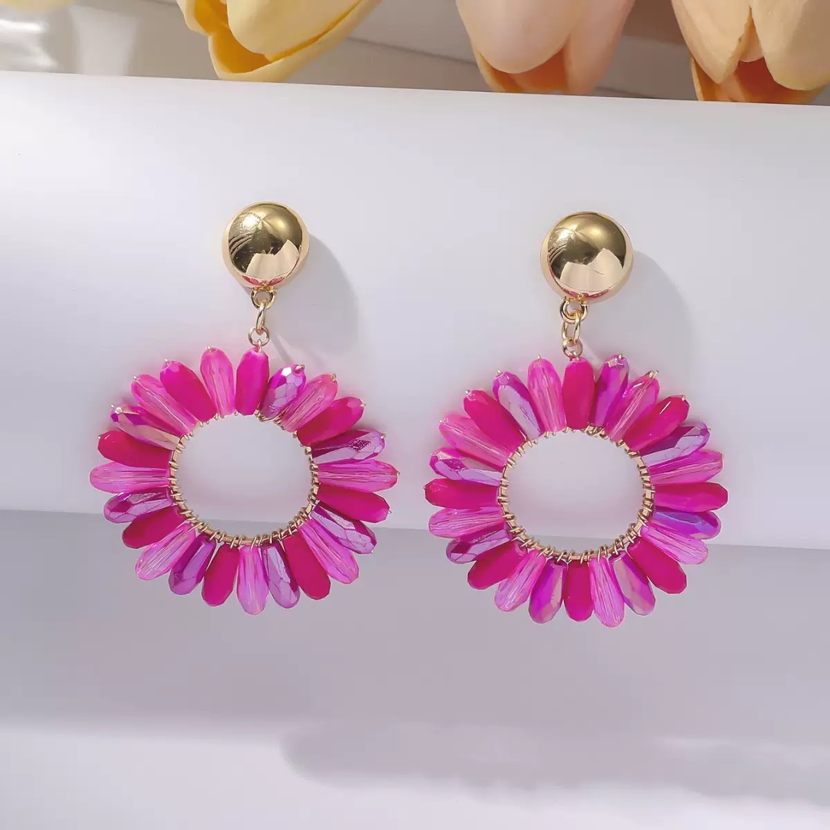 European and American cross-border earrings, colorful flower crystal woven earrings, niche high-end feel, light luxury and fashion details Picture
