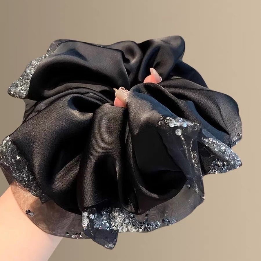 贵气闪耀~水钻纱边缎面肥肠圈2025新品马尾头绳发饰大号皮筋盘发详情图2