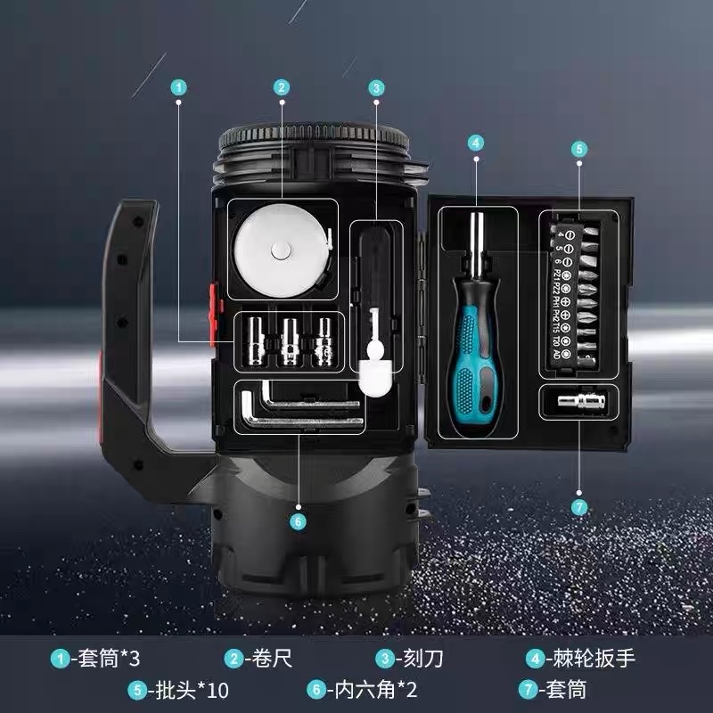 多功能手提工作灯手提灯手电筒内置工具包充电带侧灯应急强光超亮