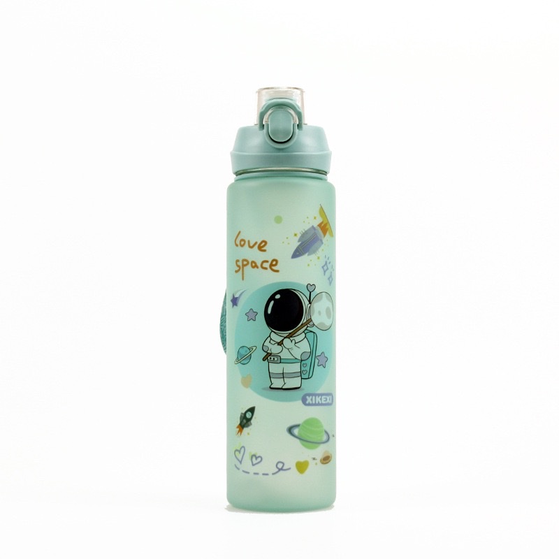 1000ML喷砂弹跳盖直饮卡通水杯 男女户外便捷手提水壶太空杯子塑料详情图4