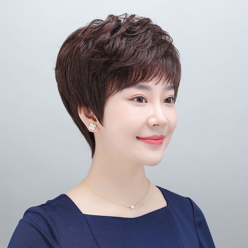 假发女全头套真人发丝短发假发短纹理真发时尚自然日常假发全头套