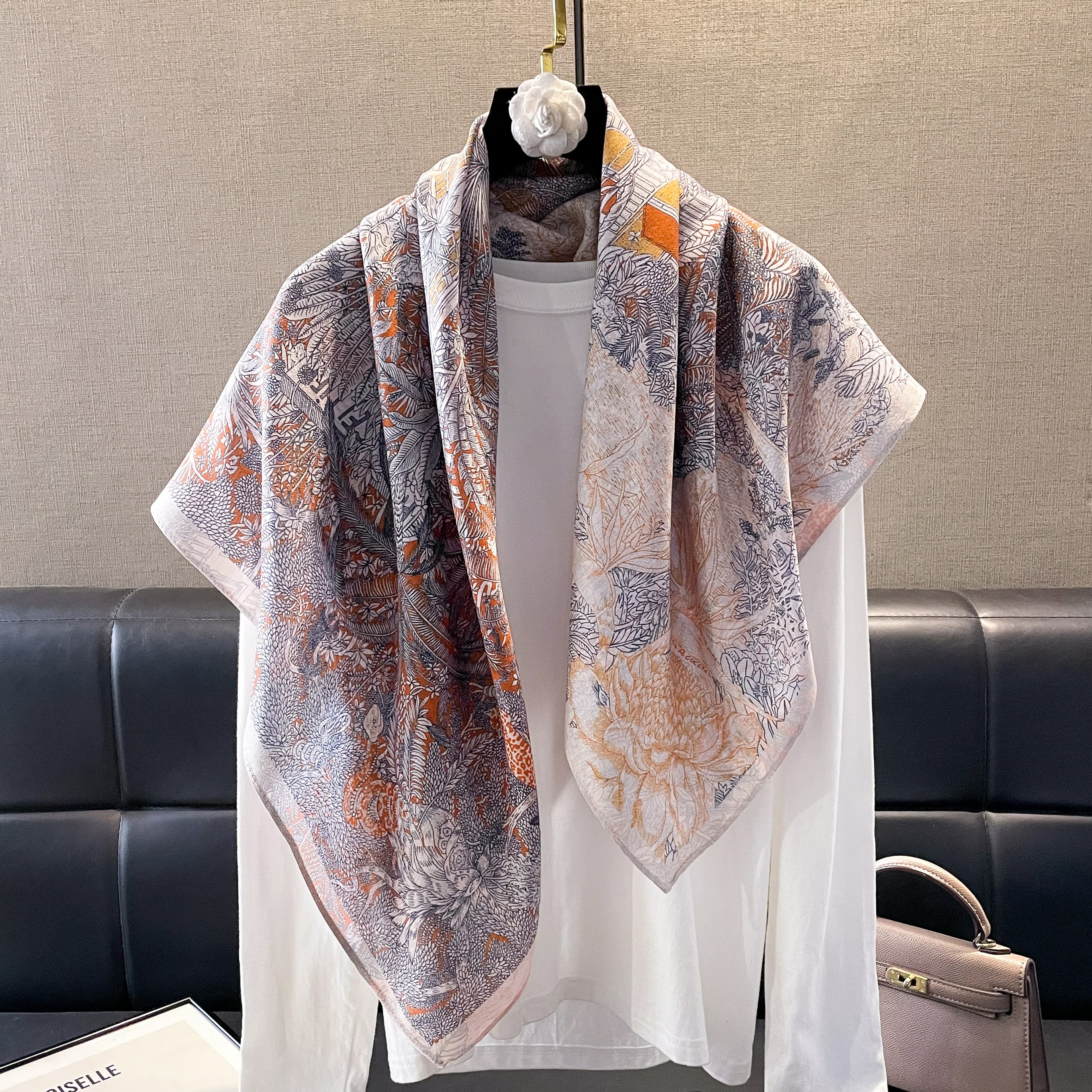 The 2025 new style silk scarf for women, a versatile and fashionable printed oil painting square scarf, a fashionable shawl, and a high-end trendy accessory for spring, summer, autumn and winter details Picture