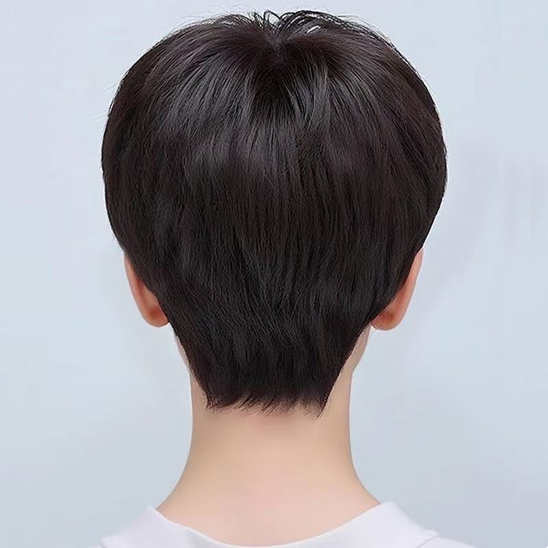 Wig, real hair, full head cover, natural short hair for middle-aged and elderly people, mom's breathable hair, real hair strands, head cover, wig cover, wig simulation hair Item Picture