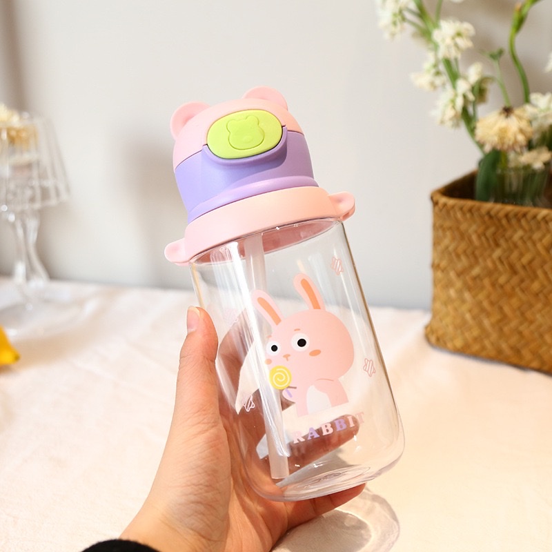 New children's creative bouncy lid plastic cup, bear portable water cup, cartoon cute student portable cup details Picture