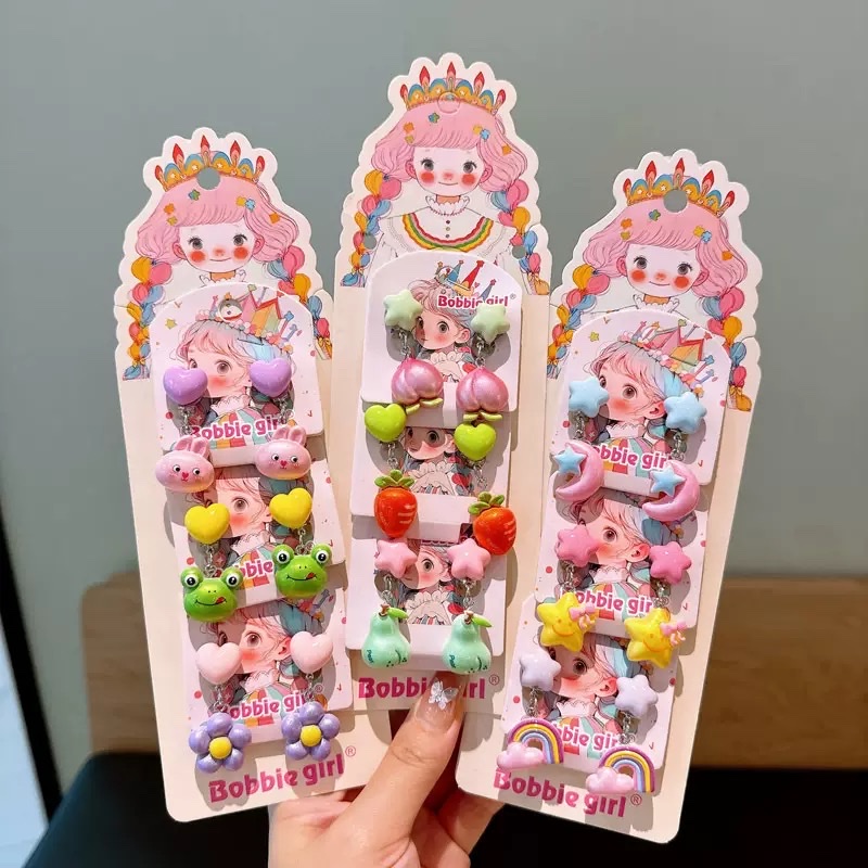Korean children's 3D star cartoon ear clips, no ear holes, anti-pinch, cute fruit pendants, versatile earrings for little girls Specification image