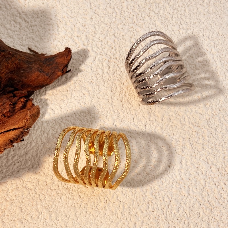 欧美复古不锈钢戒指时尚不规则纹理波浪形男女通用不锈钢戒指