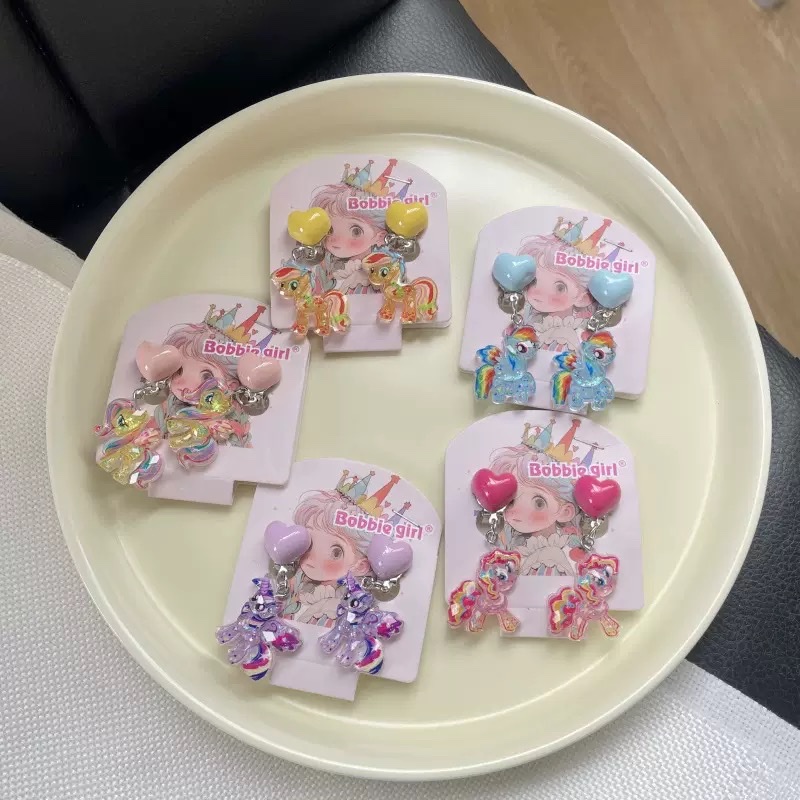 儿童小马宝莉女童无耳洞防痛假耳环可爱甜美首饰 
