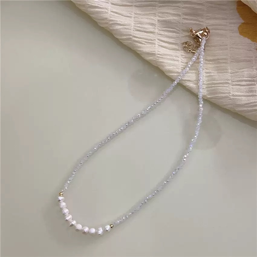 云逸饰家 饰品批发 水晶项链淡水珍珠 天然珍珠首饰 黑色 白色 简约饰品首饰珍珠项链详情11