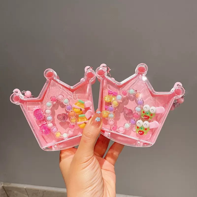 Children's accessories set, princess crown, handbag, bracelet, ring, ear clips, hair clips, little girl