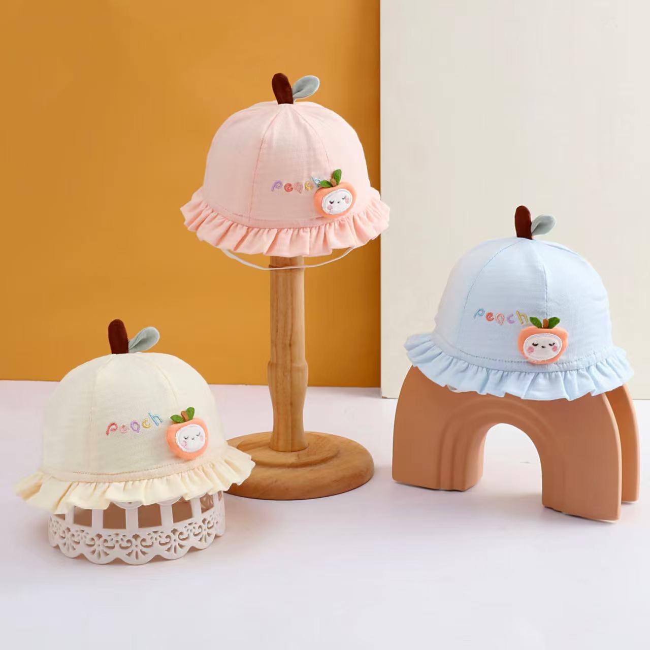 Children's soft-brimmed cartoon hats, baby hats, baby hats, sun protection and shade hats, children's hats, summer style, letter embroidery, apple patch, little bean sprout, cute baby hat