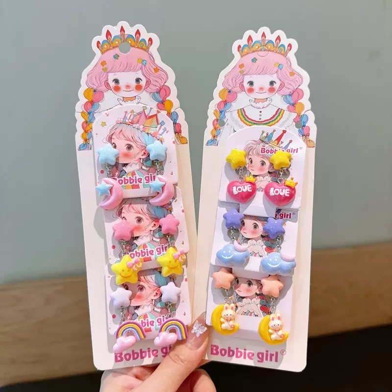 Korean children's 3D star cartoon ear clips, no ear holes, anti-pinch, cute fruit pendants, versatile earrings for little girls