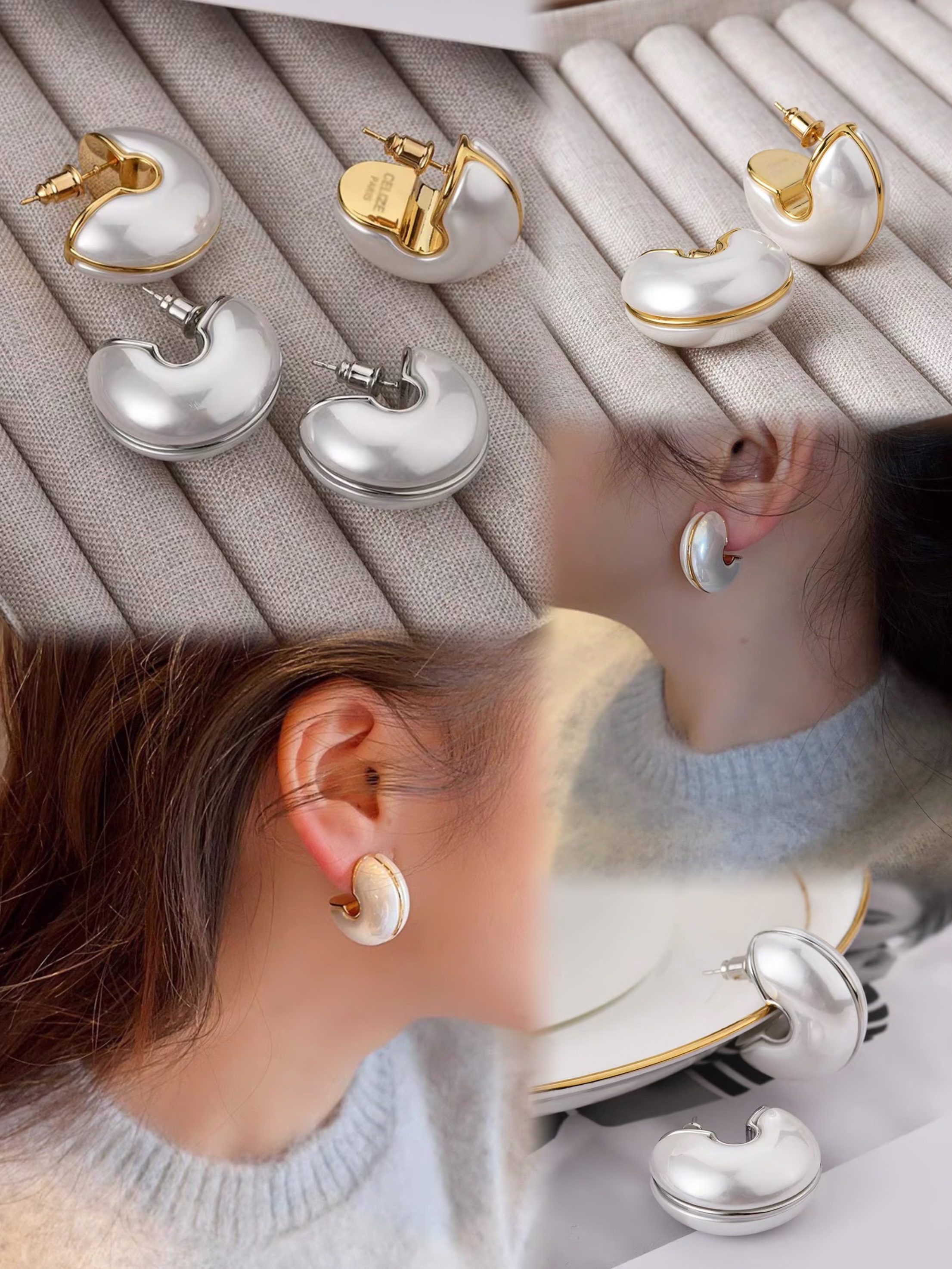 珍珠白半圈耳饰 简约大气时尚 通勤百搭时尚款首饰