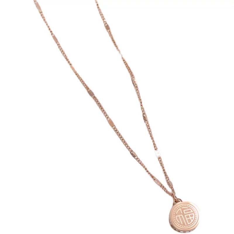 福牌镶钻项链新款女毛衣链轻奢小众设计感秋冬双面福喜锁骨链吊坠