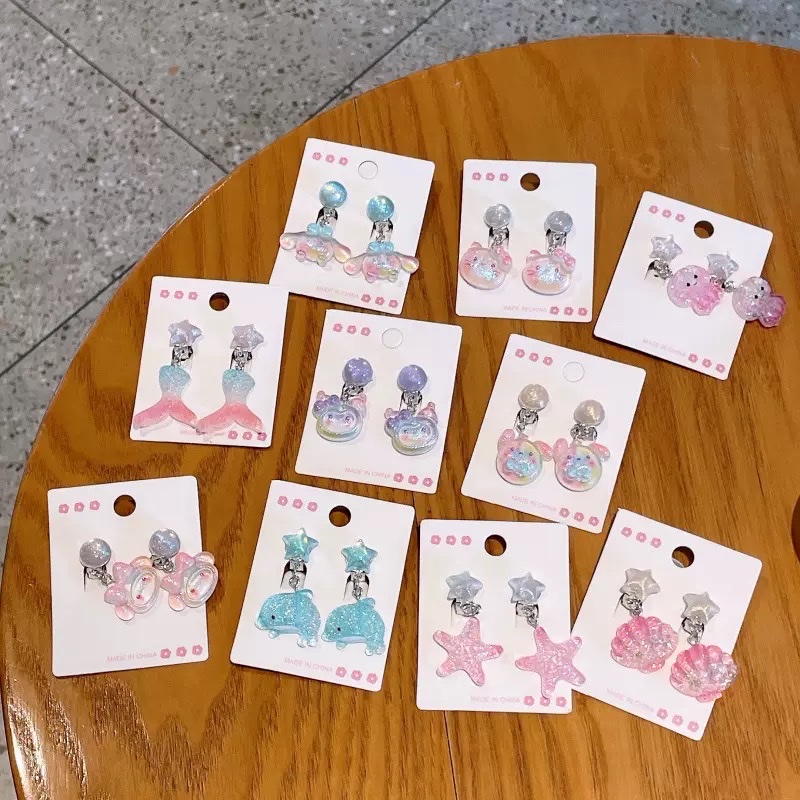 Cute cartoon children's ear clips, girls' no-ear piercing pain-proof earrings, high-end earrings, girls' ocean-themed earrings