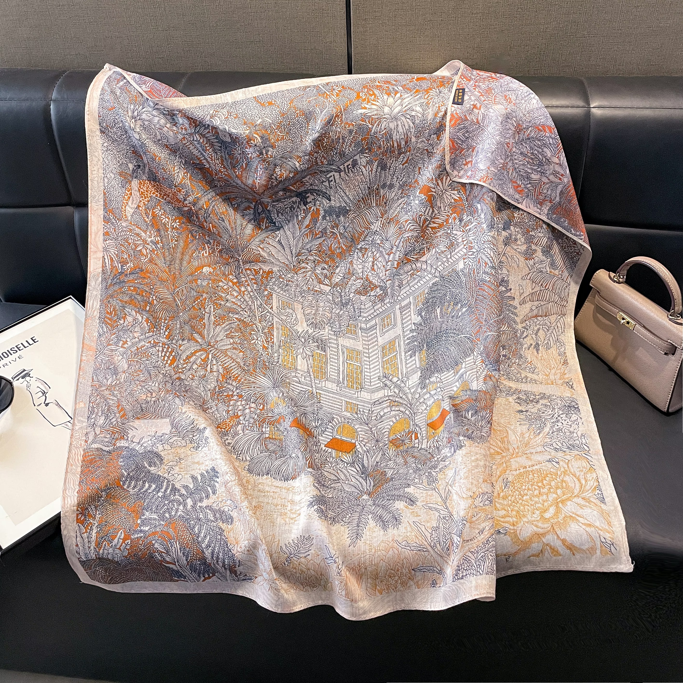 The 2025 new style silk scarf for women, a versatile and fashionable printed oil painting square scarf, a fashionable shawl, and a high-end trendy accessory for spring, summer, autumn and winter Specification image