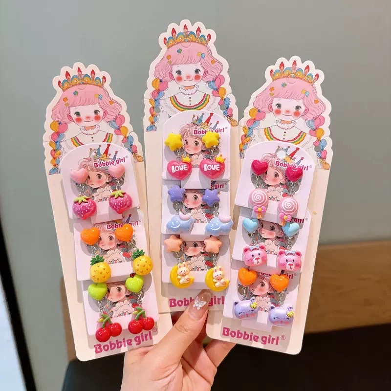 Korean children's 3D star cartoon ear clips, no ear holes, anti-pinch, cute fruit pendants, versatile earrings for little girls details Picture