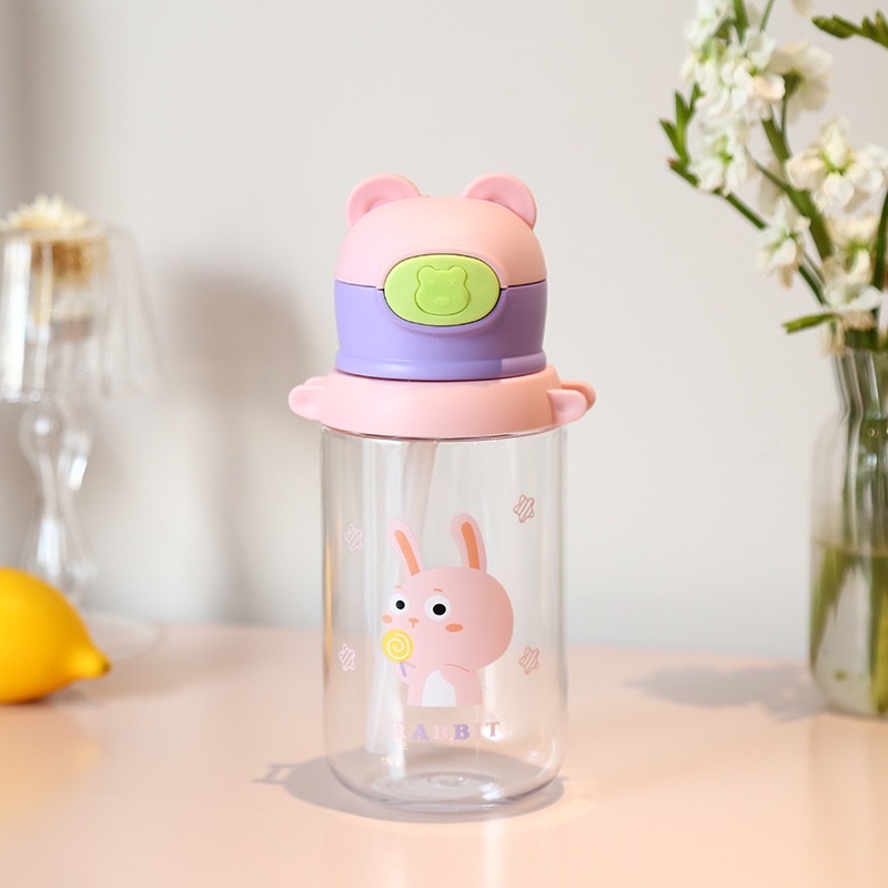 New children's creative bouncy lid plastic cup, bear portable water cup, cartoon cute student portable cup detail image 7