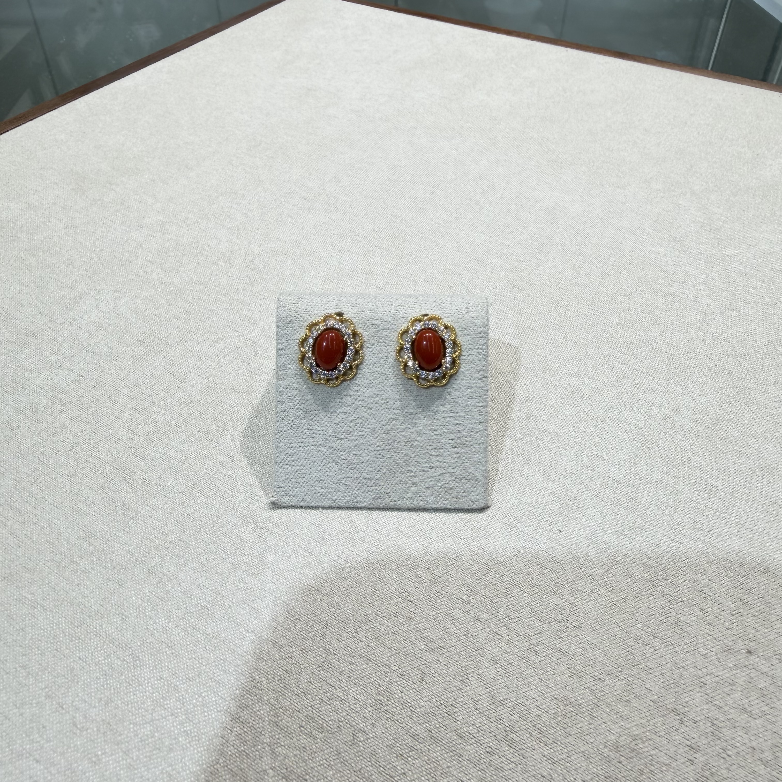 【一妃聚宝】新款南红银耳钉中式风南红花边耳环高级定制款设计简约气质高雅耳式