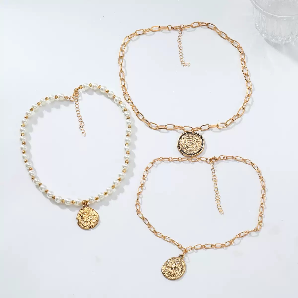 Z欧美夸张大牌多层仿珍珠硬币吊坠项链3件套人像女士项饰项链详情图4