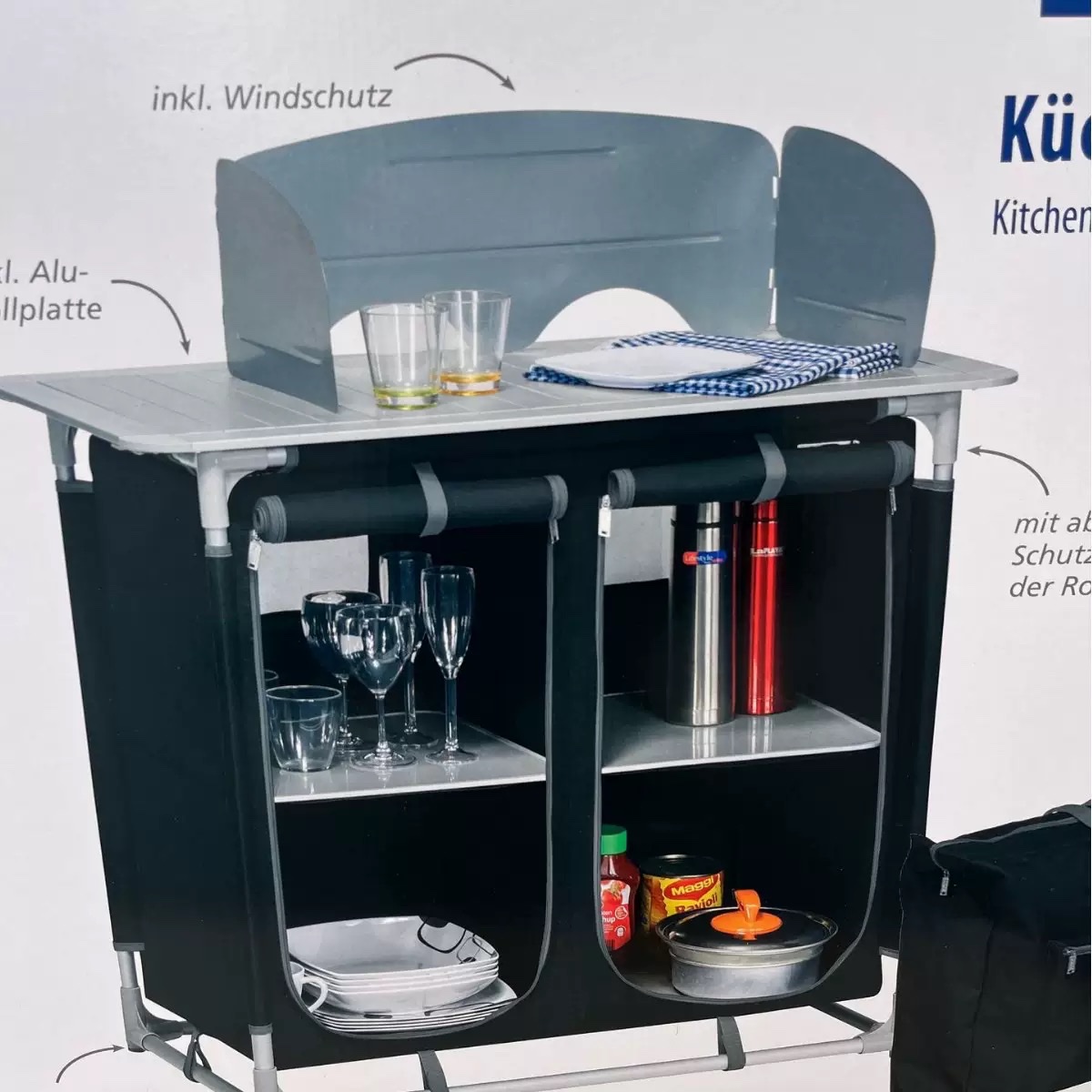 户外露营桌铝合金折叠桌野炊多层储物橱柜桌便携烹饪料理桌厨房 产品图