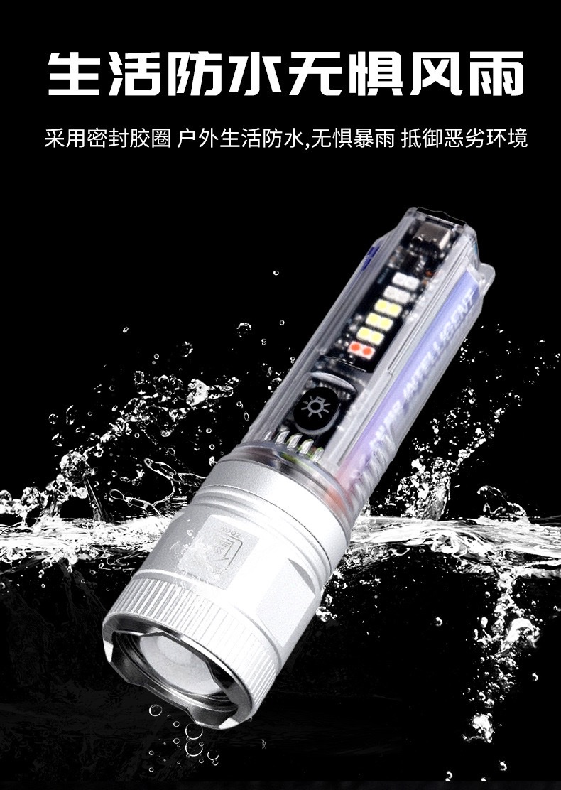 跨境新款户外白激光强光手电筒太阳能多功能充电手电超亮远射手电详情图7