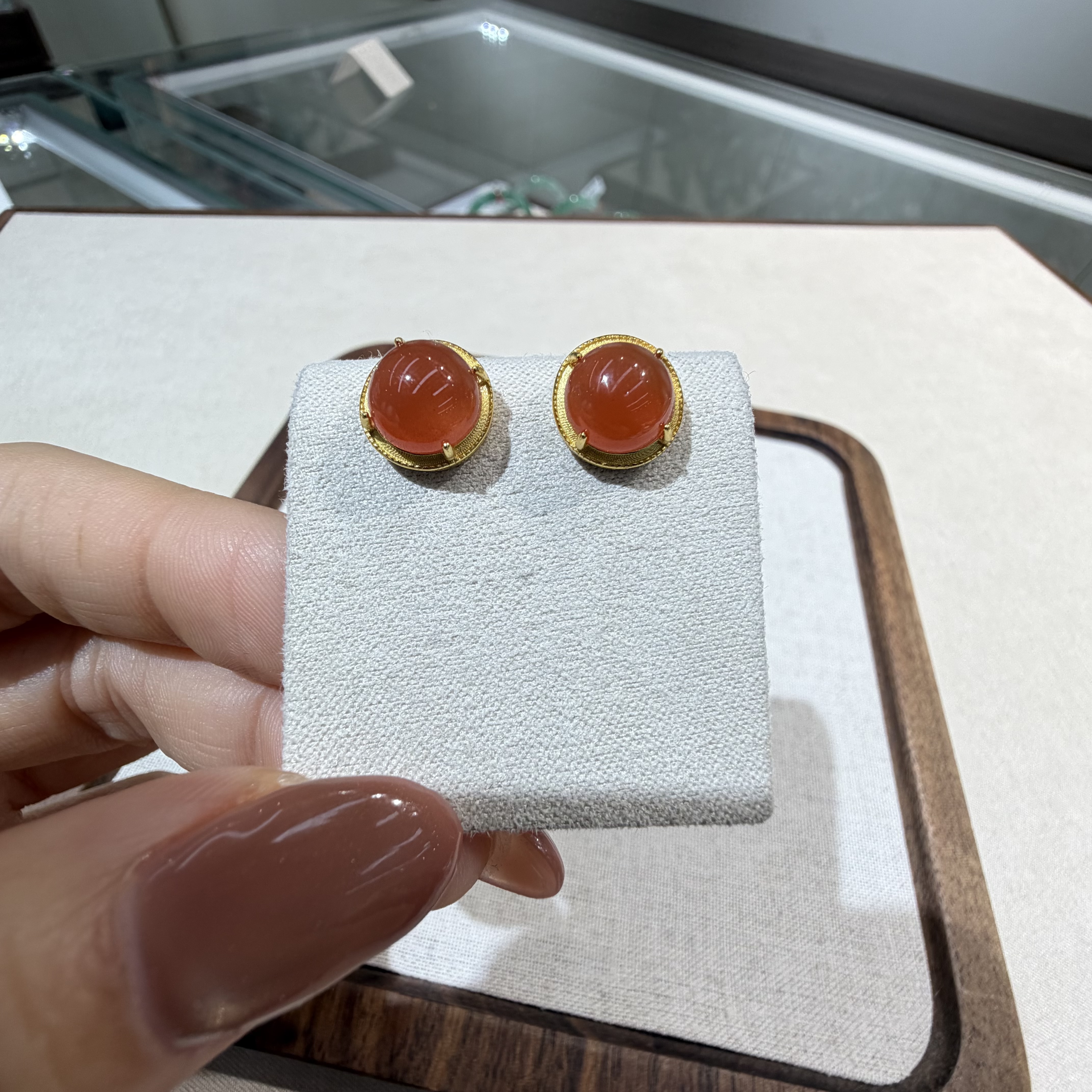 【一妃聚宝】小众设计感南红耳钉女银饰不过敏耳环冰南红高级感耳饰女详情图1