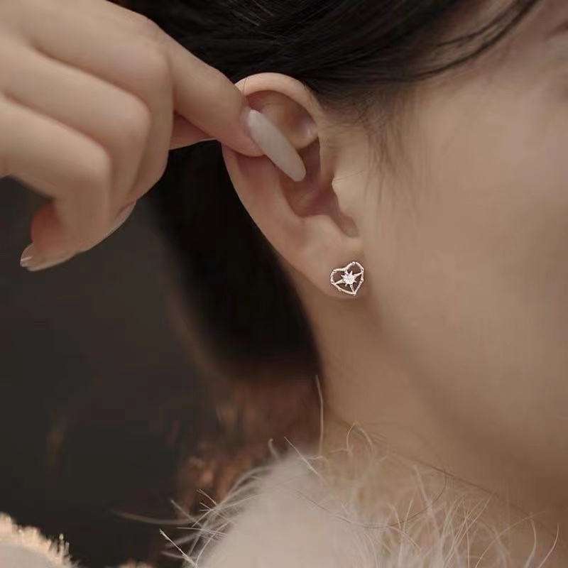LD北极心耳钉可爱爱心韩版精致心形镂空桃心耳环钛钢耳骨钉饰品耳钉耳钉
