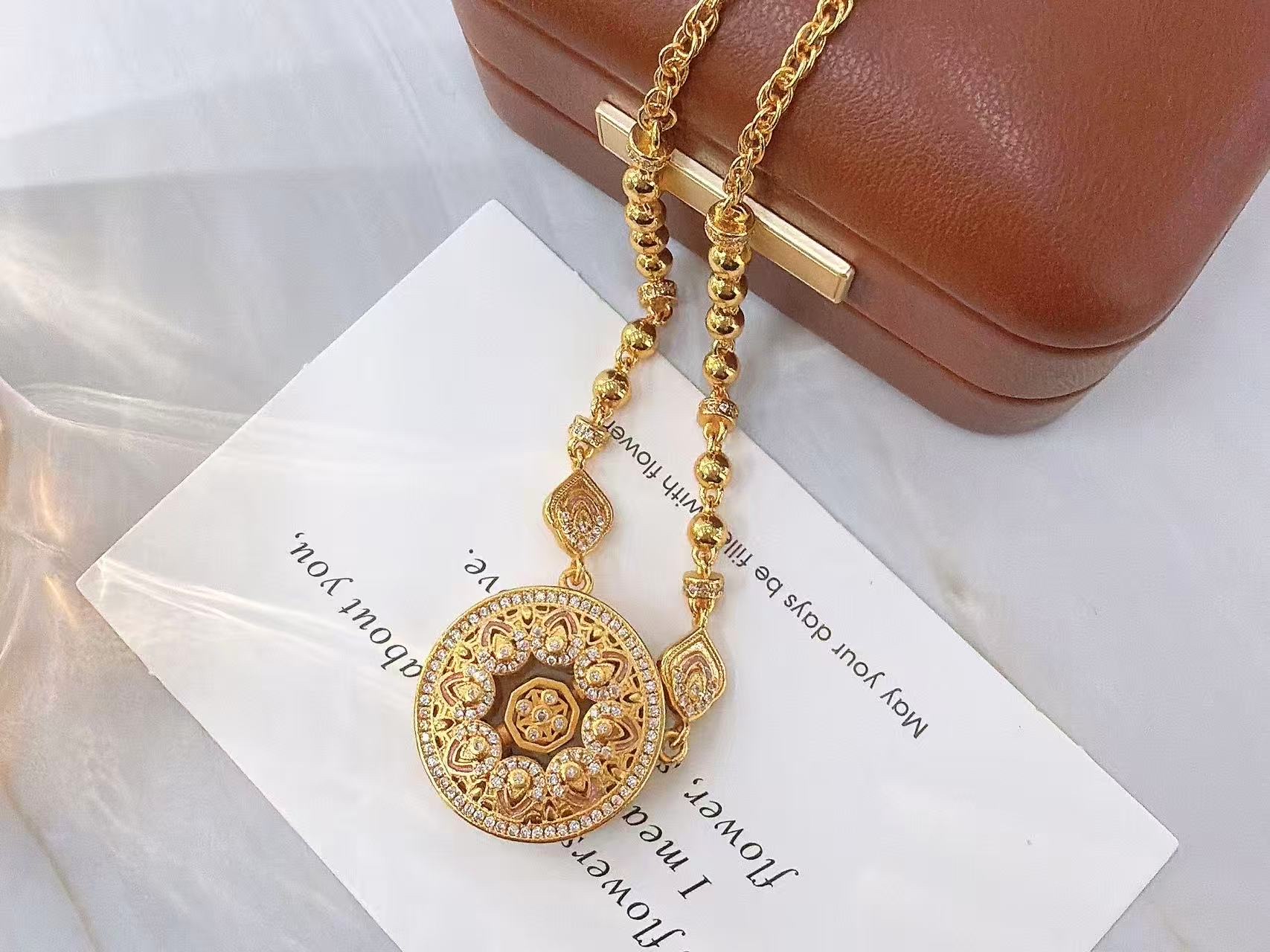 锆石工艺链条国风沙金项链 时尚首饰项链，电镀沙金真金