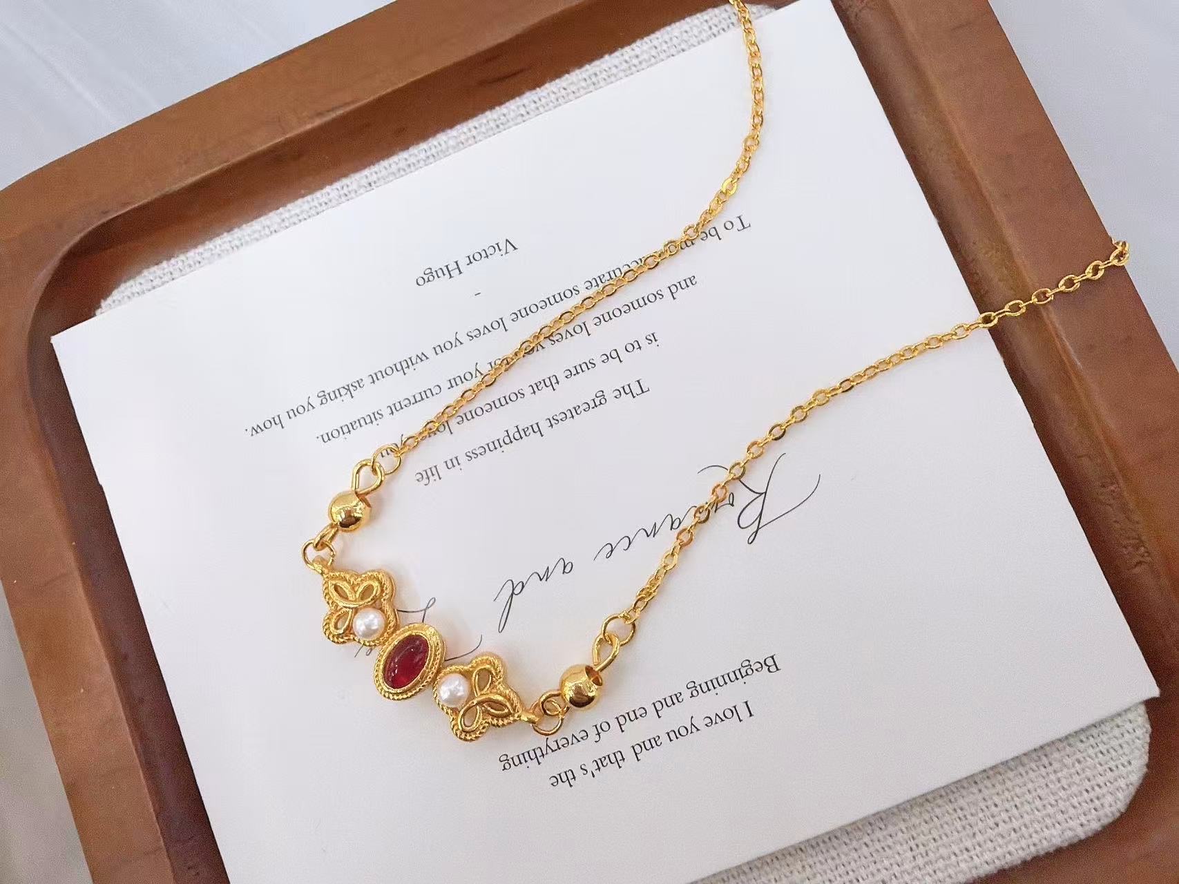 珐琅工艺链条国风沙金项链 时尚首饰项链，电镀沙金真金详情图2