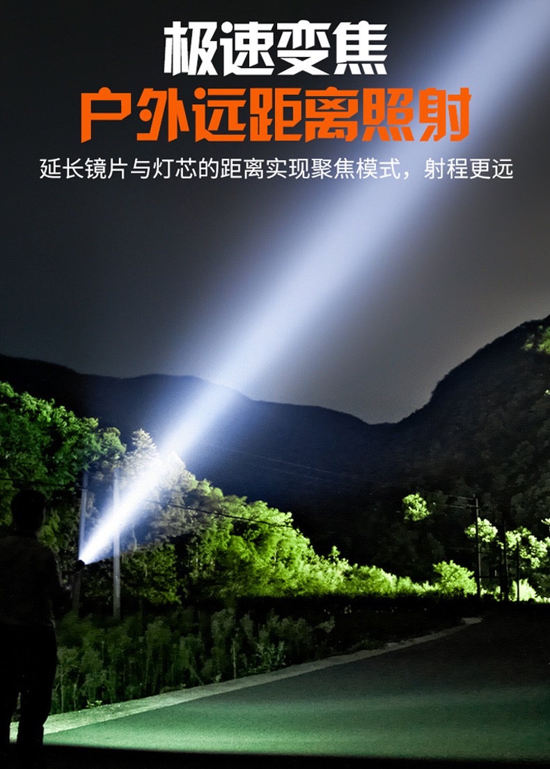 跨境新款户外白激光强光手电筒太阳能多功能充电手电超亮远射手电详情图4