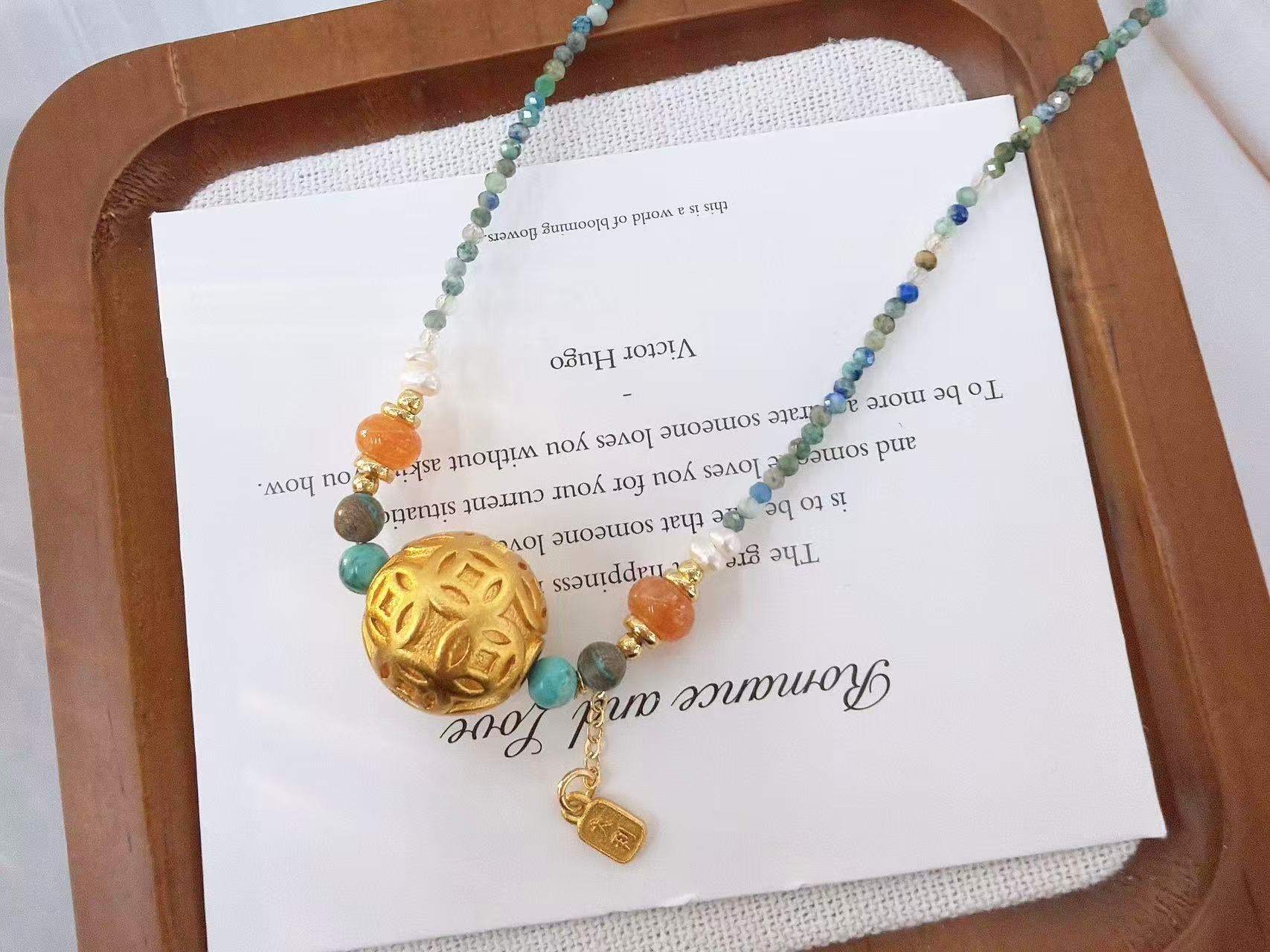 手串珠工艺链条国风沙金项链 时尚首饰项链，电镀沙金真金详情图5