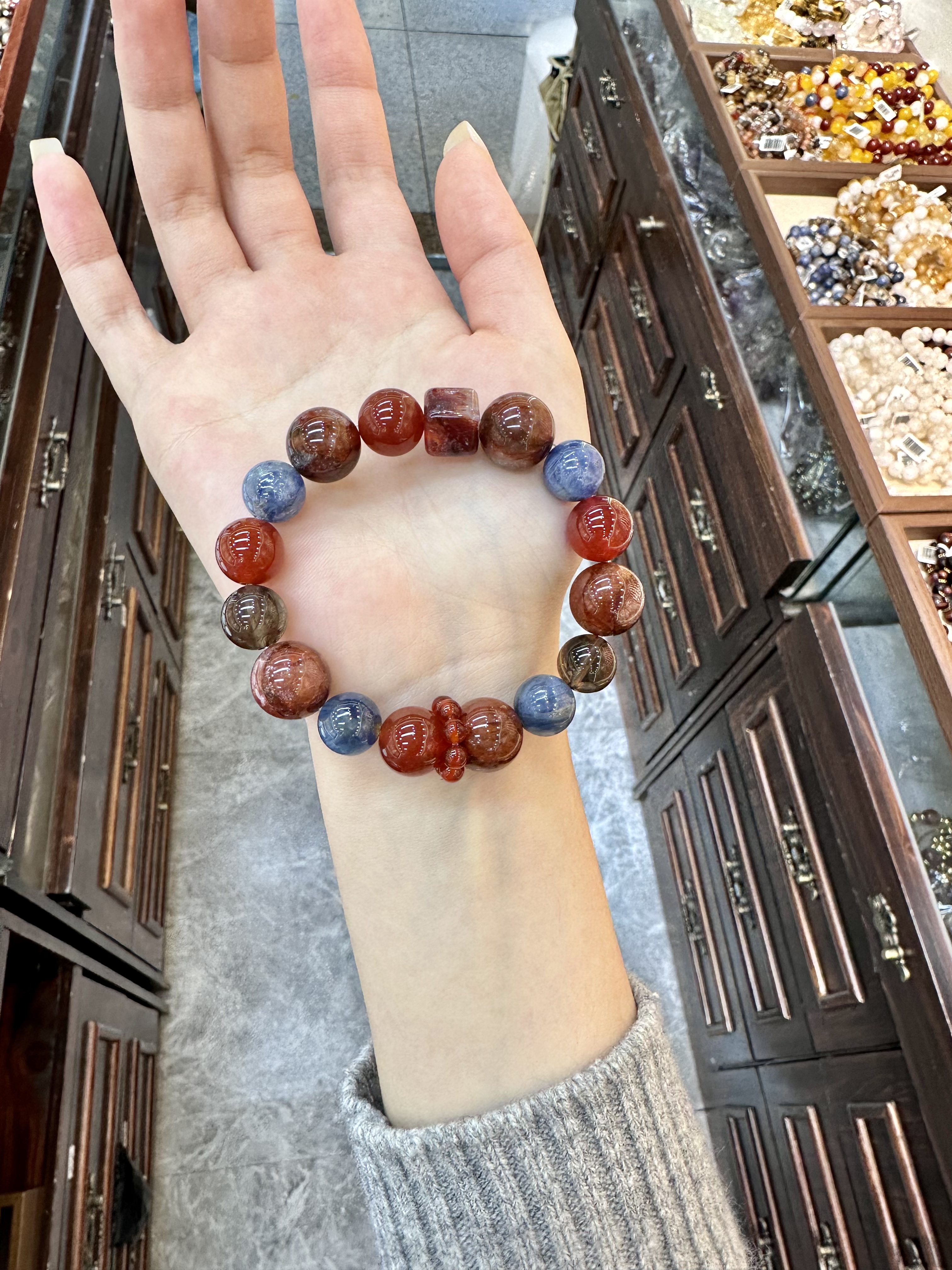 原创设计 天然水晶 红胶花 蓝晶石 红玛瑙珠宝